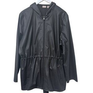 CHICO'S Womens Jacket XL (Chicos 3) Black Light Utility Hooded Zip Front Drawstr